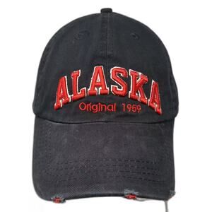 Robin Ruth Baseball Cap Black Red Alaska Embroidered Distressed Slideback Hat OS